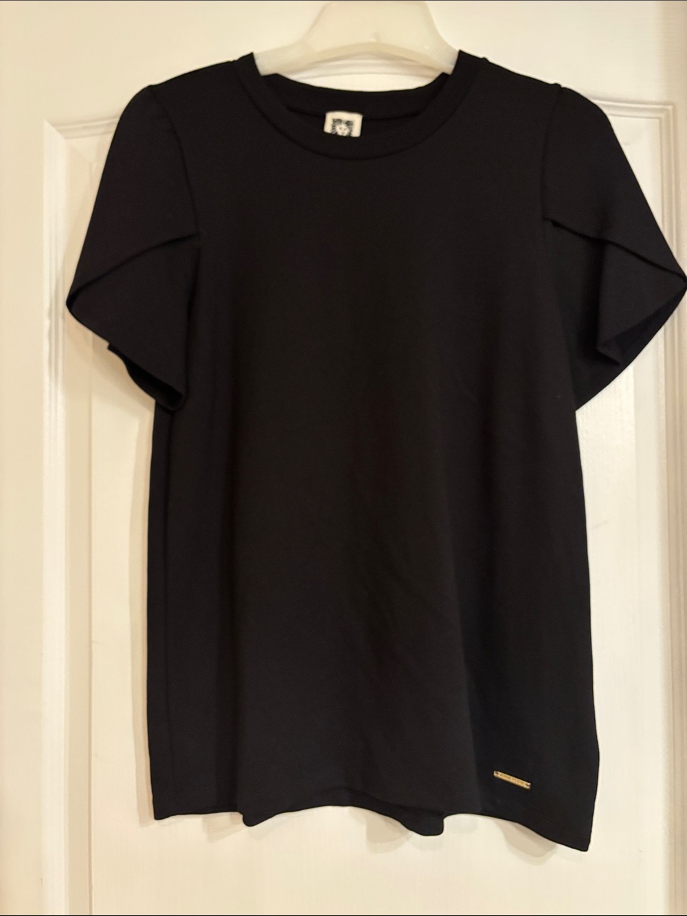 Anne Klein Black Short Sleeve Ruffle Accent Tee